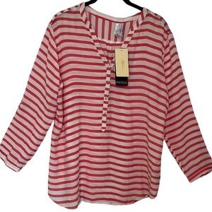 Profile by Gottex V-Neck Swimwear Pink and White Striped Top Tunic Cover…